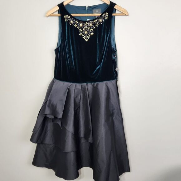 Adrianna Papell Emerald Velvet Taffeta Party Dress Size 10 NWT Wedding Holiday - Picture 2 of 13